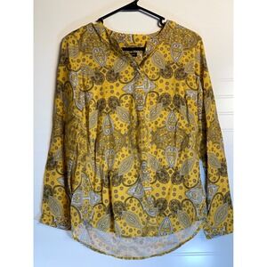 Talbots Paisley Print Blouse‎ Long Sleeve Button Up Top Yellow XS